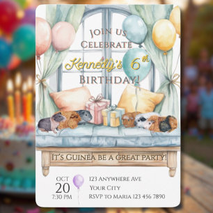 Invitación Fiesta de Cumpleaños Acuarela de Cuyes Adorables