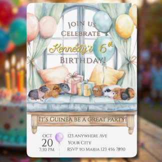 Invitación Fiesta de Cumpleaños Acuarela de Cuyes Adorables