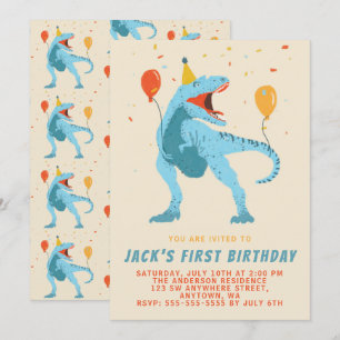 Invitación Fiesta de Cumpleaños Acuarela de Dinosaurio T-Rex