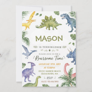 Invitación Fiesta de Cumpleaños Acuarela de Dinosaurios