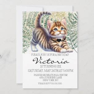 Invitación Fiesta de Cumpleaños Acuarela de Gatito Adorable c