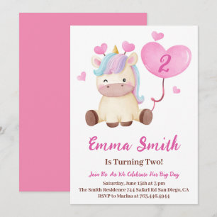 Invitación Fiesta de Cumpleaños Acuarela de Unicornio Adorabl