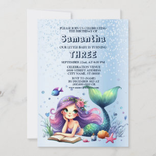 Invitación Fiesta de cumpleaños acuarela Mermaid Sea Life Cut