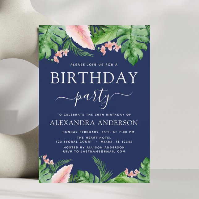 Invitación Fiesta de cumpleaños acuarela tropical Palm Floral (Subido por el creador)