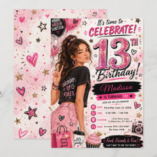 Invitación Fiesta de cumpleaños adolescente con purpurina ros