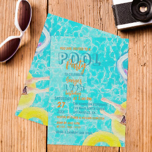 Invitación Fiesta de cumpleaños adolescente en la piscina con