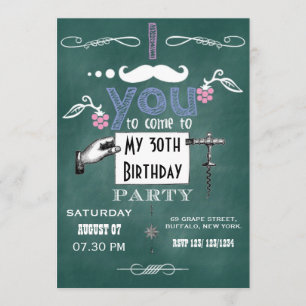 Invitación Fiesta de cumpleaños adulta con bigote vintage en