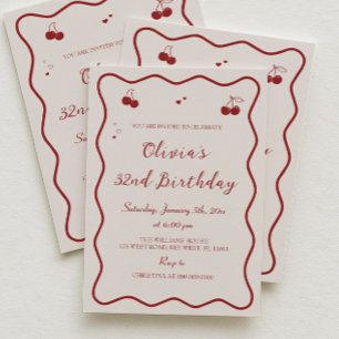 Invitación Fiesta de cumpleaños adulta de cereza roja oscura