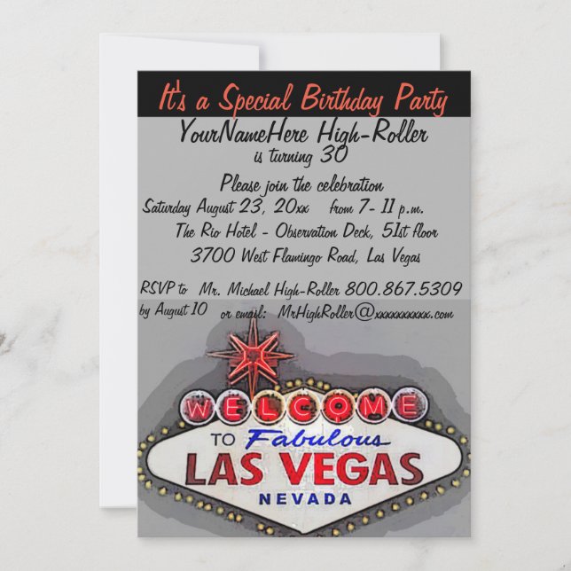 Invitación Fiesta de cumpleaños adulta de Las Vegas (Anverso)
