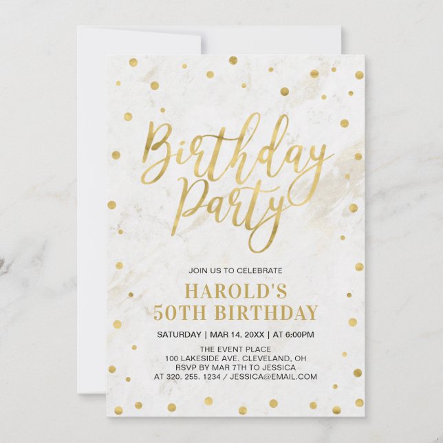 Invitación Fiesta de cumpleaños adulta de oro moderno 50 (Anverso)