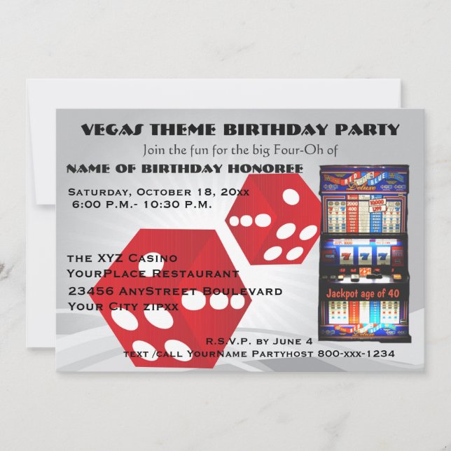 Invitación Fiesta de cumpleaños adulta del tema del casino de (Anverso)