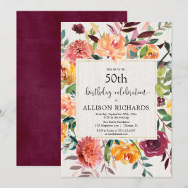 Invitación Fiesta de cumpleaños adulta floral de la caída del