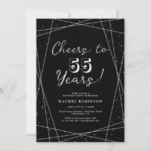 Invitación Fiesta de cumpleaños adulta geométrica en negro y 