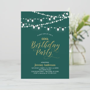 Invitación Fiesta de cumpleaños adulta moderna dorada y verde