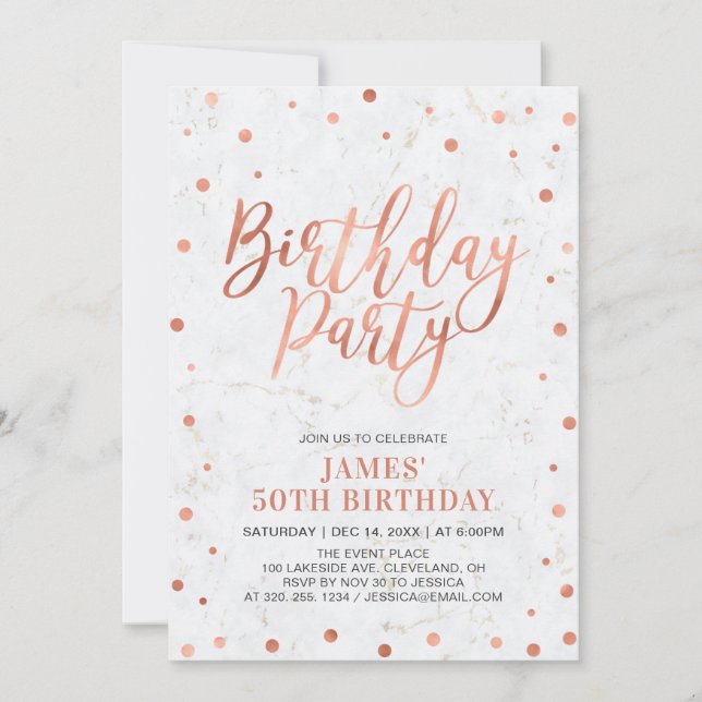 Invitación Fiesta de Cumpleaños Adulto 50 con Confeti de Cobr (Anverso)