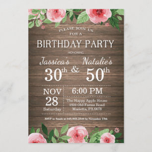 Invitación Fiesta de Cumpleaños Adulto Floral Rustic Joint