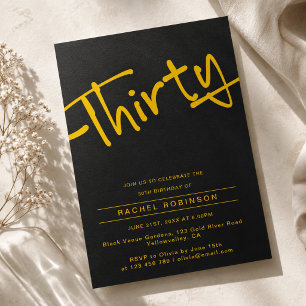 Invitación Fiesta de Cumpleaños Adultos Negro y Dorado Treint