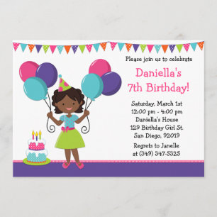 Invitación Fiesta de cumpleaños afroamericana de la niña