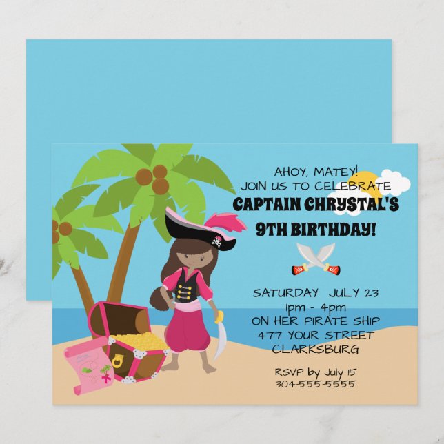 Invitación Fiesta de cumpleaños afroamericana del chica del (Anverso / Reverso)