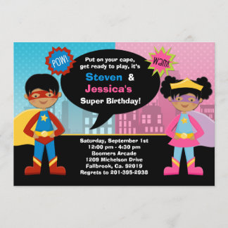 Invitación Fiesta de cumpleaños afroamericana del super héroe