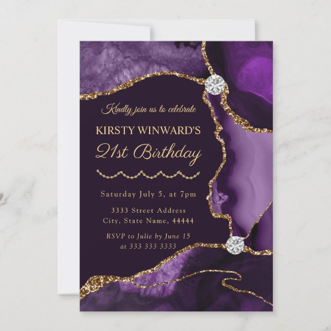 Invitación Fiesta de cumpleaños Agthday para Purpurinas de la (Anverso)