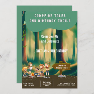 Invitación Fiesta de cumpleaños al aire libre de camping Bonf