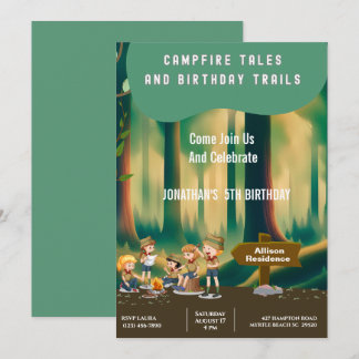 Invitación Fiesta de cumpleaños al aire libre de camping Bonf