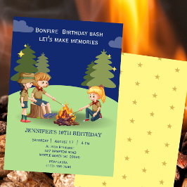 Invitación Fiesta de cumpleaños al aire libre de camping Bonf