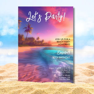 Invitación Fiesta de Cumpleaños al Atardecer en la Playa Vibr