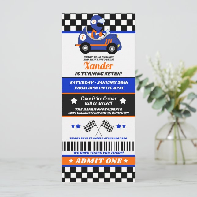 Invitación Fiesta de cumpleaños al estilo del billete de coch (Anverso de pie)