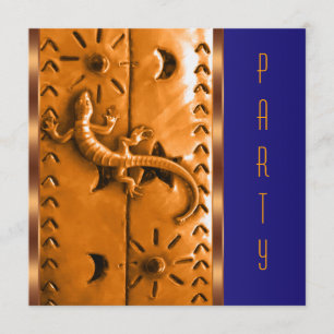 Invitación Fiesta de cumpleaños al sudoeste anaranjada azul