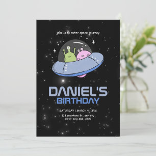 Invitación fiesta de cumpleaños alienígena OVNI cumpleaños en