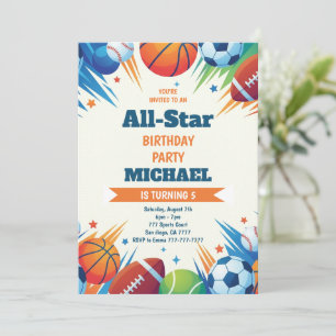 Invitación Fiesta de Cumpleaños All-Star Tiempo de Juego Depo