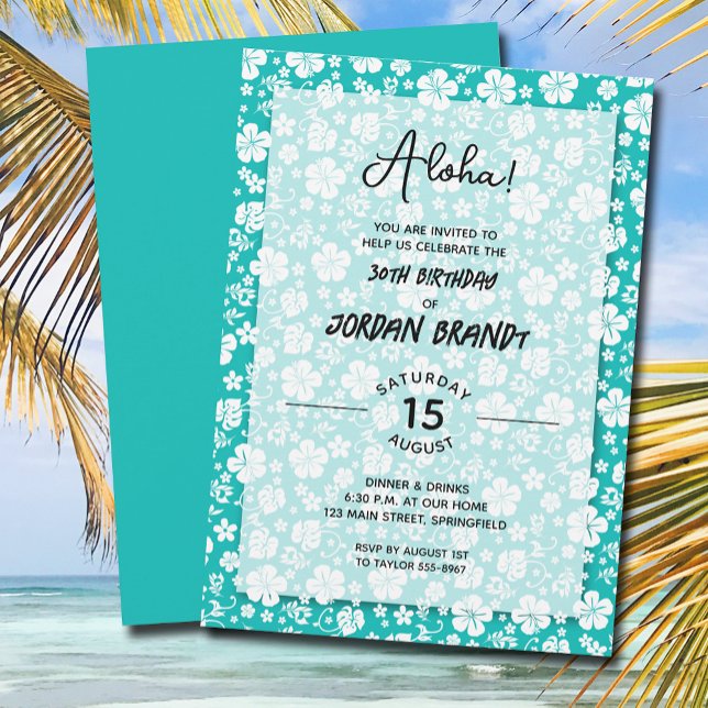 Invitación Fiesta de cumpleaños Aloha Hawaiian Floral Aqua (Subido por el creador)