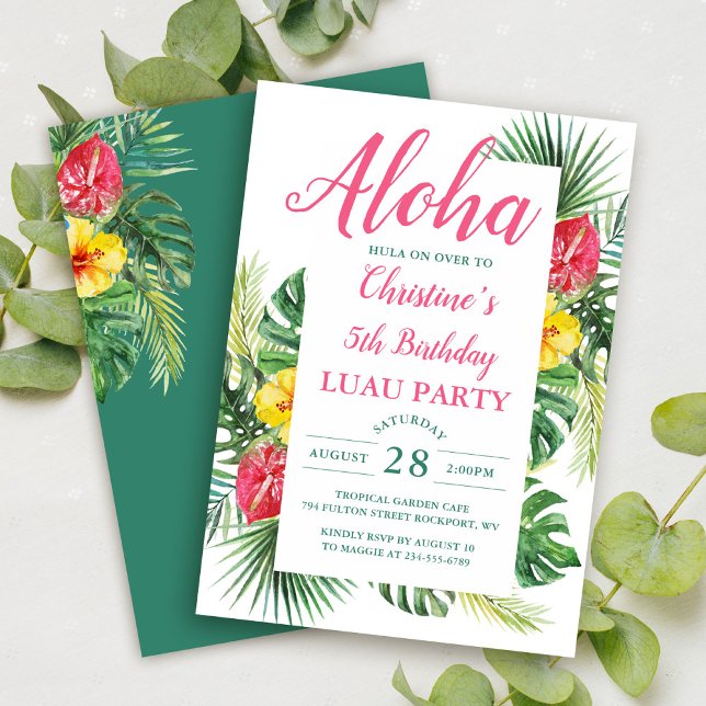 Invitación Fiesta de cumpleaños Aloha Tropical Floral Luau (Subido por el creador)