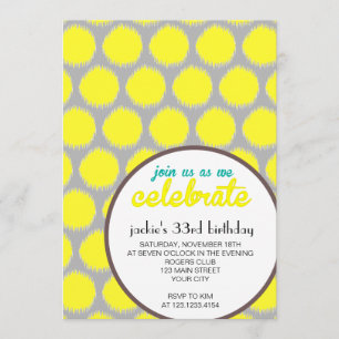 Invitación Fiesta de cumpleaños amarilla gris fabulosa