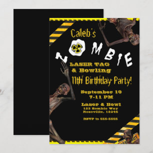 Invitación Fiesta de Cumpleaños Amarilla y Negra de Zombies