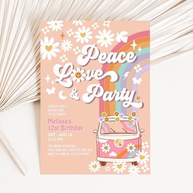 Invitación Fiesta de Cumpleaños Amor Paz Daisy Groovy Arcoíri (Subido por el creador)