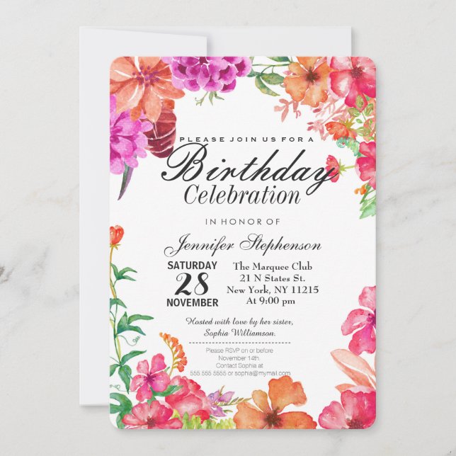 Invitación Fiesta de cumpleaños anaranjada rosada del jardín (Anverso)