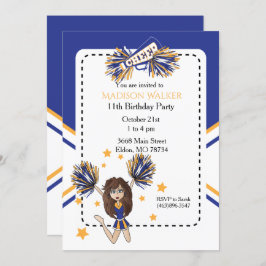 Invitación Fiesta de cumpleaños animadora en azul y oro