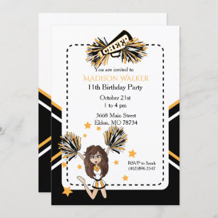 Invitación Fiesta de cumpleaños animadora en blanco, negro y