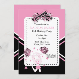 Invitación Fiesta de cumpleaños animadora en rosa, negro y bl