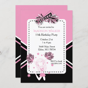 Invitación Fiesta de cumpleaños animadora en rosa, negro y bl
