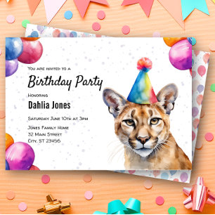 Invitación Fiesta de cumpleaños animal del león de montaña Co