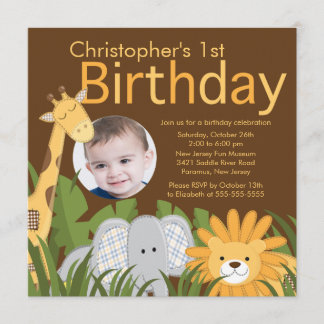 Invitación Fiesta de cumpleaños animal del niño de la selva