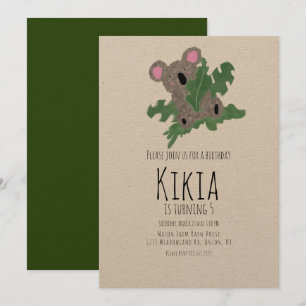 Invitación Fiesta de Cumpleaños Animal Dibujado a Mano Koala