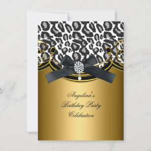 Invitación Fiesta de Cumpleaños Animal Salvaje Negro Blanco D