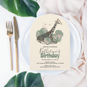 Invitación Fiesta de Cumpleaños Animal Tropical Verde Girafa 