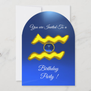 Invitación Fiesta de cumpleaños AQUARIO Gold Aqua Blue Zodiac