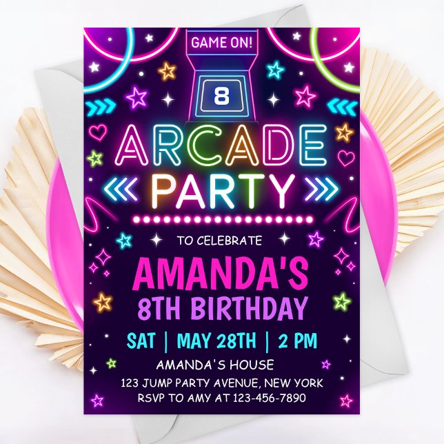Invitación Fiesta de cumpleaños Arcade Neon Glow (Subido por el creador)